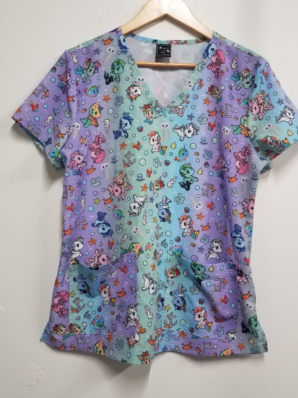 Tokidoki by Koi Scrub Top Womens Medium Unicorn Print Nurse Medical Pockets